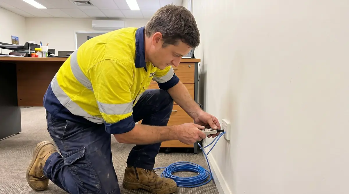 Structured data cabling and patch panel installed in a business comms rack in Mackay
